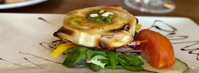 Baked goat cheese with basil pesto